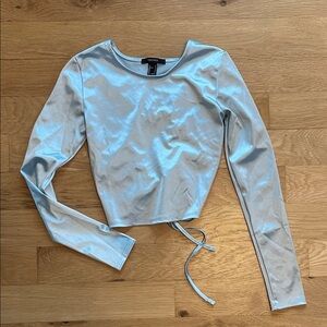 Forever 21 Shimmering Silver Blue Long Sleeve Crop Top